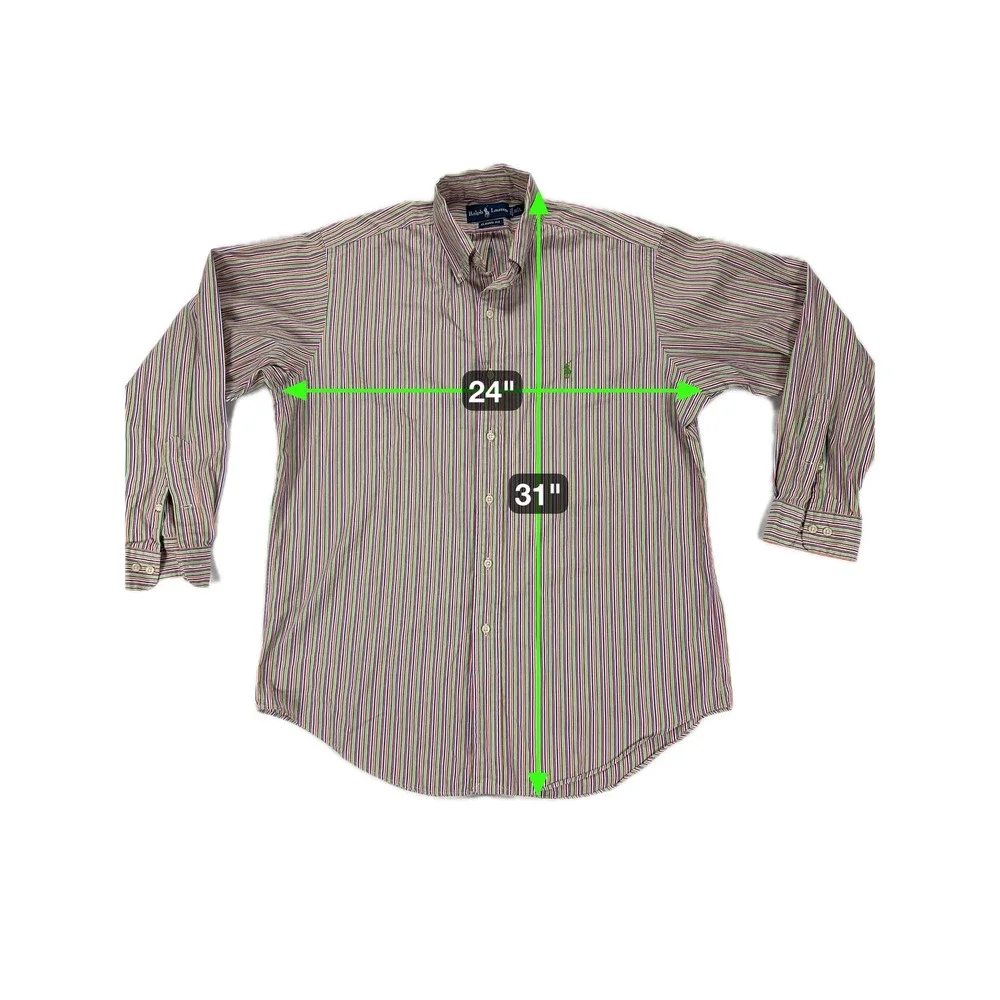 Ralph Lauren Classic Fit Button-Up Shirt Multicolor‎ Stripe 100% Cotton L